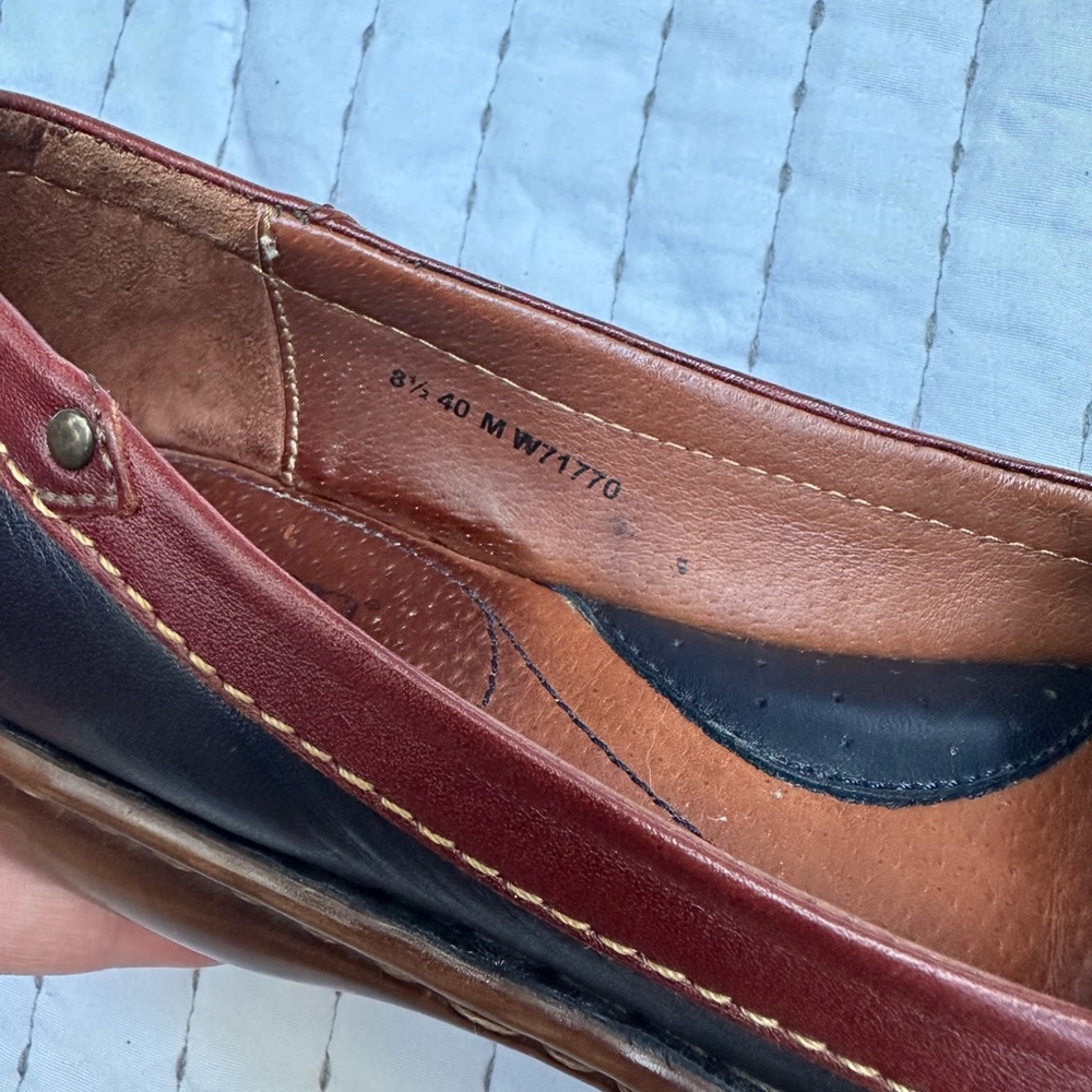 BORN Women's 8.5 Mindy Brown Blue Leather Buckle Slip On Flat Penny Loafers - Picture 12 of 12